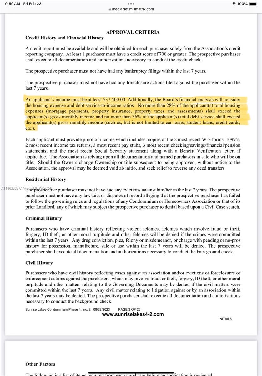 Income and Ratio requirements