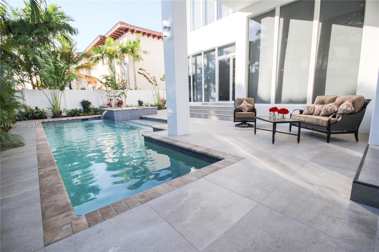 Relaxing pool area with covered patio and sun all day long.