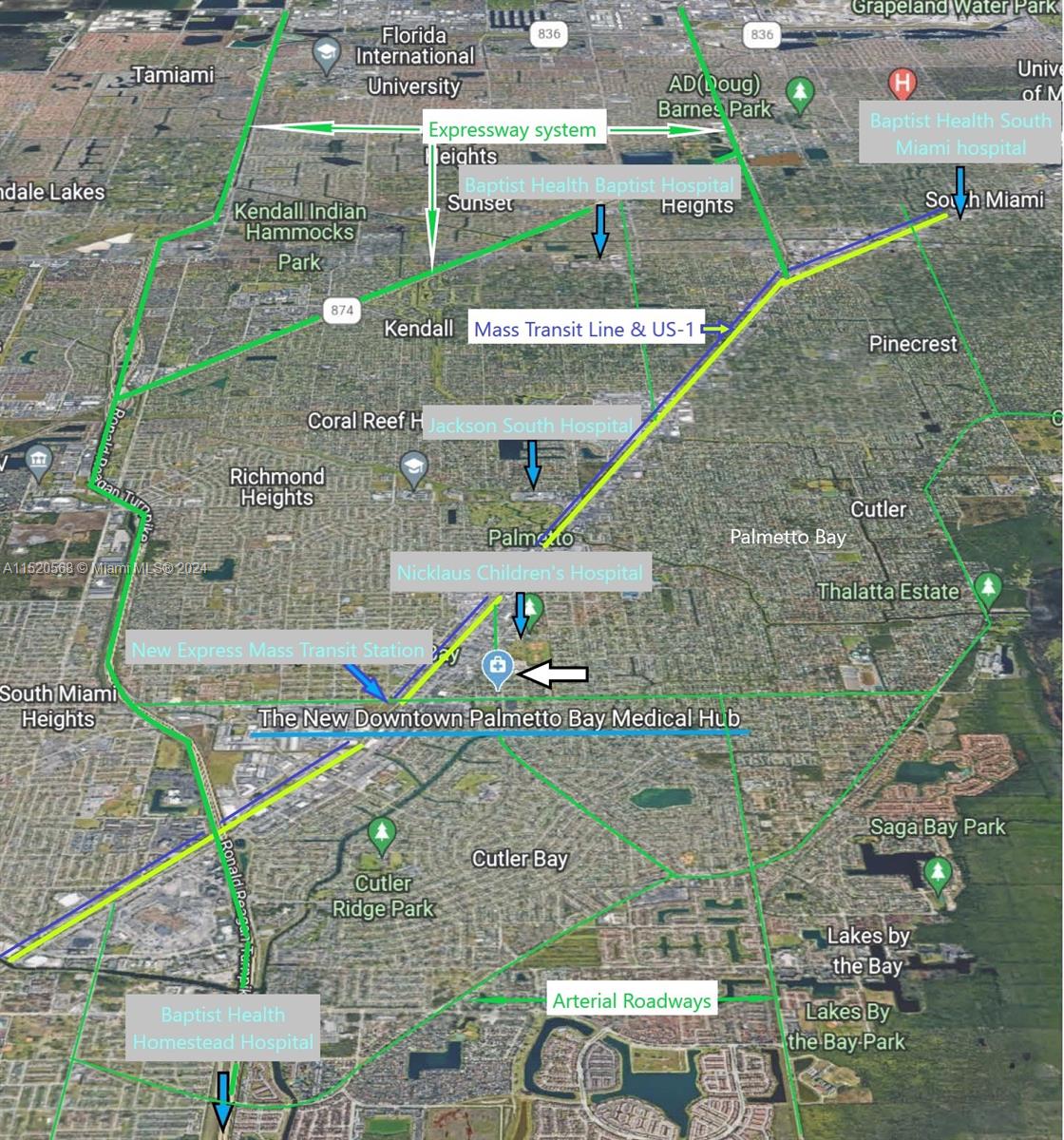 Aerial with major roadways and medical parks/hospitals nearby