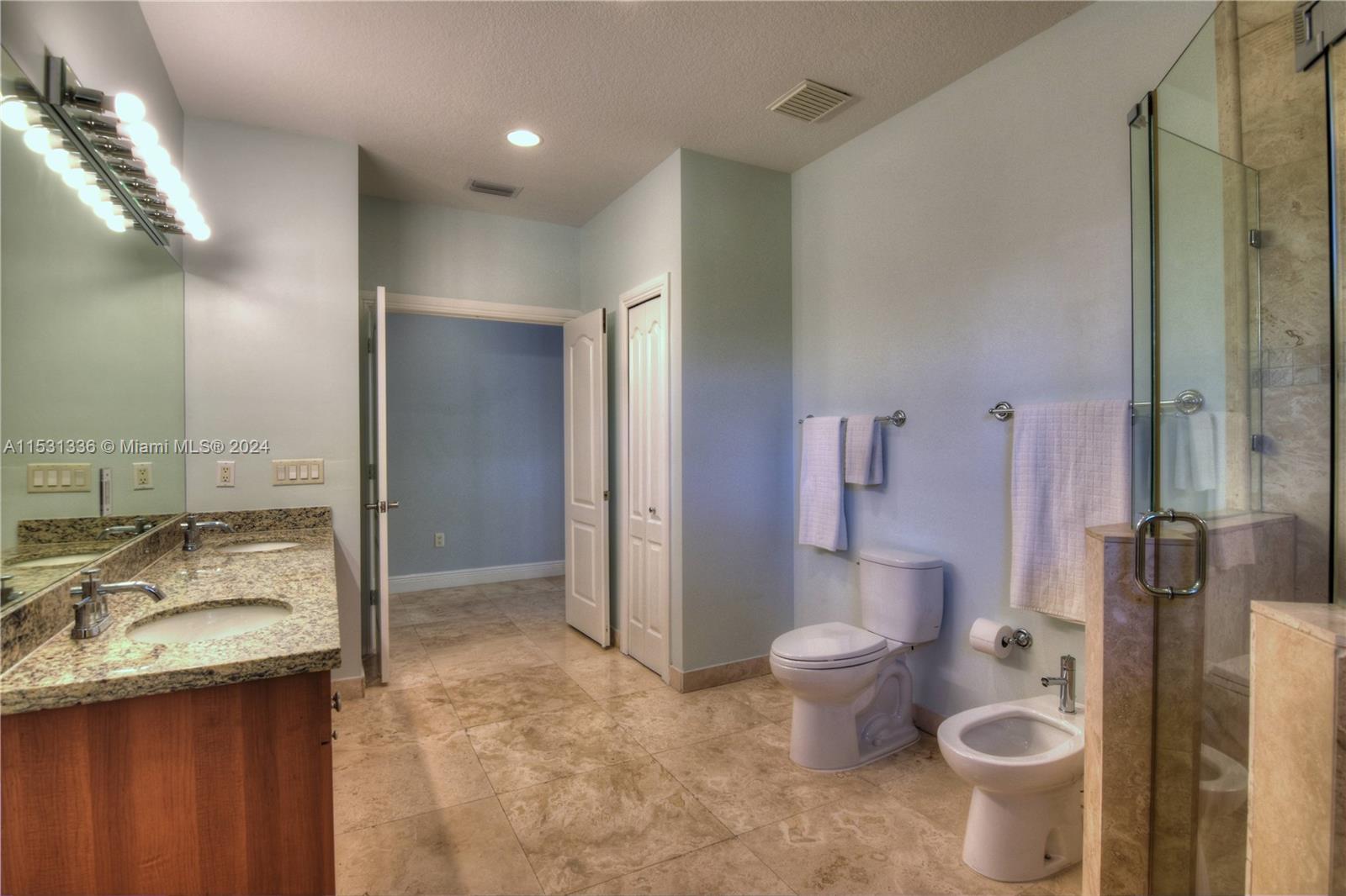 Master bathroom has vidette and new toilette.