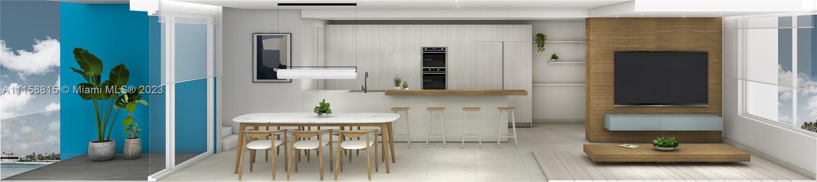 downstairs model kitchen area with Atlantic 360 residences ArubaFoster appliances and great pantry area with washer dryer .